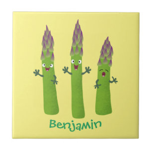 Carreau Cute asperges chantant un trio végétal dessin anim