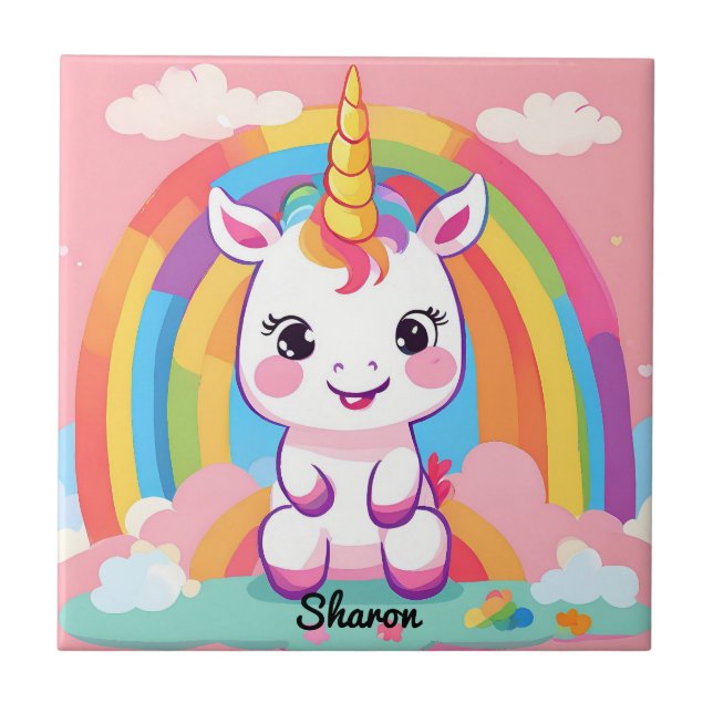 Carreau Cute Baby Unicorn Arc-en-ciel (Devant)