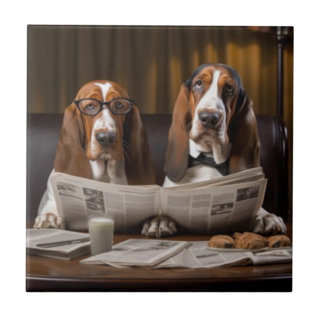 Carreau Cute basset hounds lecture journal (Devant)