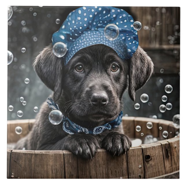 Carreau Cute Black Lab Puppy Dog Spa Bubble Bath (Devant)