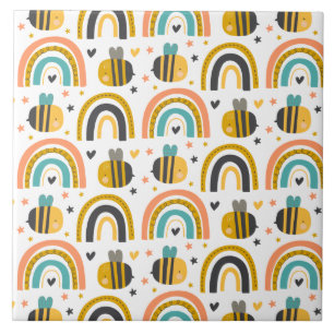 Carreau Cute Bumble Bee et Rainbows Motif