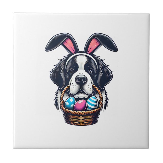 Carreau Cute Bunny Ear Saint Bernard Dog Easter Egg Owner  (Devant)
