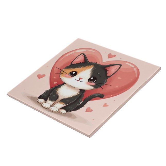 Carreau Cute Calico Cat Heart Kawaii Valentine's Art (Côté)