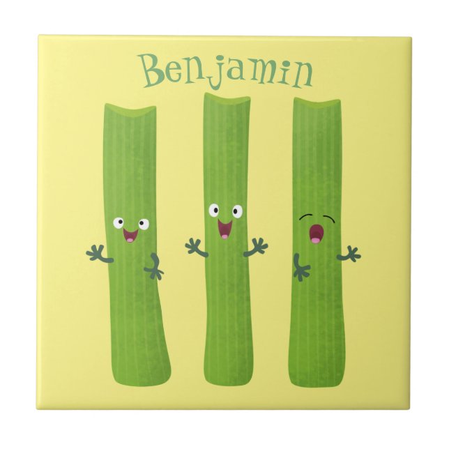Carreau Cute céleri bâtons trio caricature légumes (Devant)