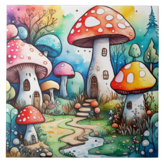 Carreau Cute champignons feuille cottage design