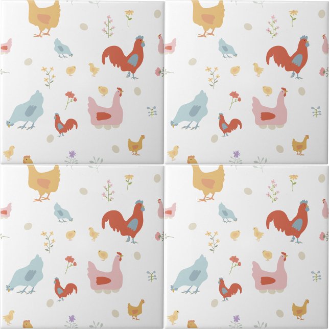 Carreau Cute Chickens Hens and Baby Chicks Kitchen (Cute Chickens Hens and Baby Chicks Kitchen Ceramic Tile)