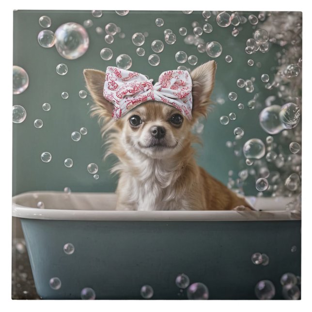 Carreau Cute Chihuahua Bubble Bath  (Devant)