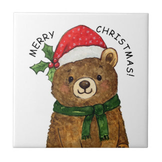 Carreau Cute christmas bear with santa hat
