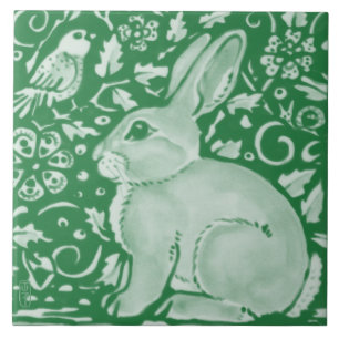 Carreau Cute Emerald Green Lapin Lapin Floral Garden Cera