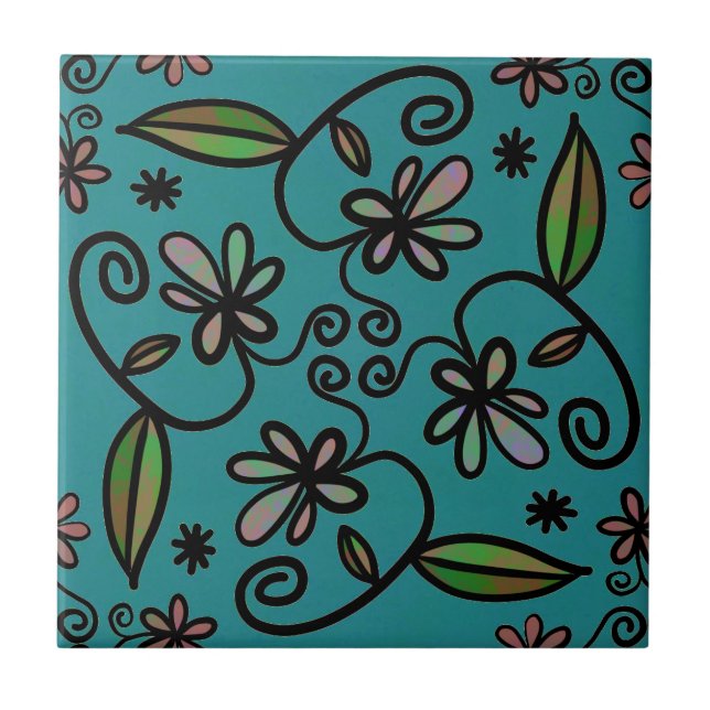 Carreau Cute Floral Pattern Teal (Devant)