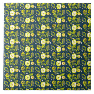 Carreau Cute Fraîche Citron Citrus Doodle Jaune Bleu