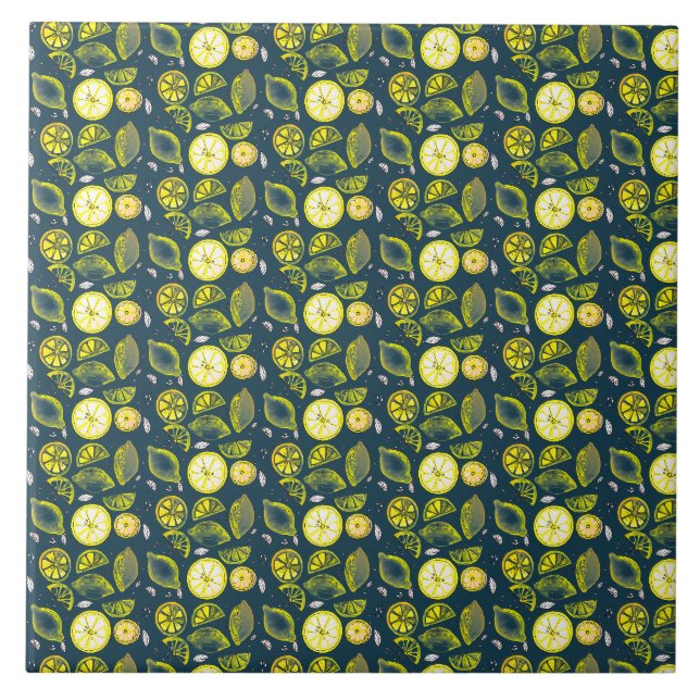 Carreau Cute Fraîche Citron Citrus Doodle Jaune Bleu (Devant)