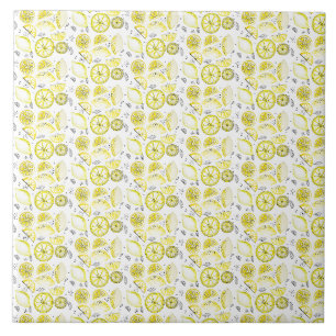 Carreau Cute Fraîche Citrus Citron D'Été Doodle Jaune