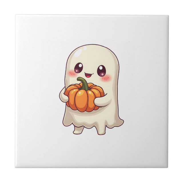 Carreau Cute Ghost with Pumpkin � Funny Halloween (Devant)