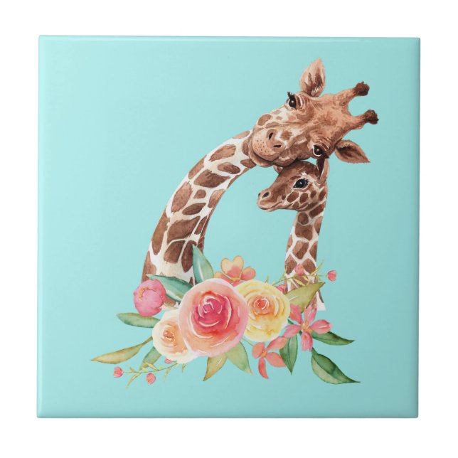 Carreau Cute Giraffe Aquarelle Maman & Bébé Carrelage céra (Devant)