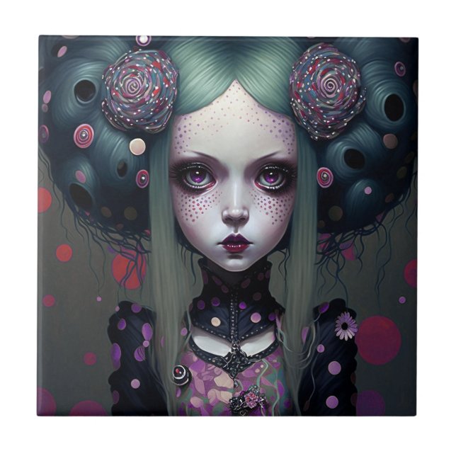 Carreau Cute Goth Girl Purple Black Imaginaire Art (Devant)