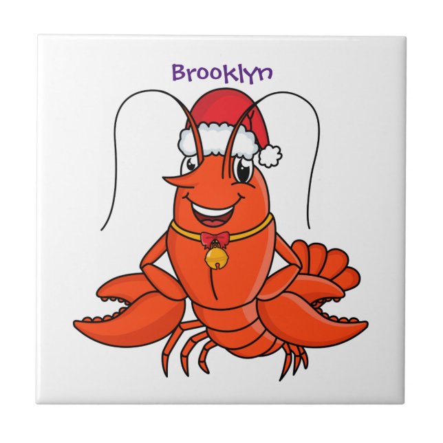 Carreau Cute joyeux homard portant le dessin du casquette  (Devant)