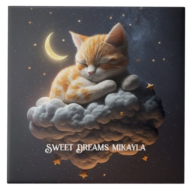 Carreau Cute Kitten Dors sur le nuage (Devant)