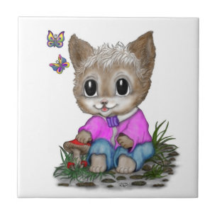 Carreau Cute Kitty Chat et Papillon