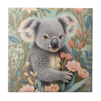 Carreau Cute Koala Elegant Pastel Floral