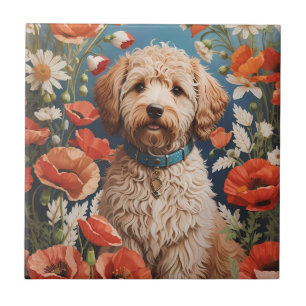 Carreau Cute Labradoodle Daisy Et Fleur De Pavot