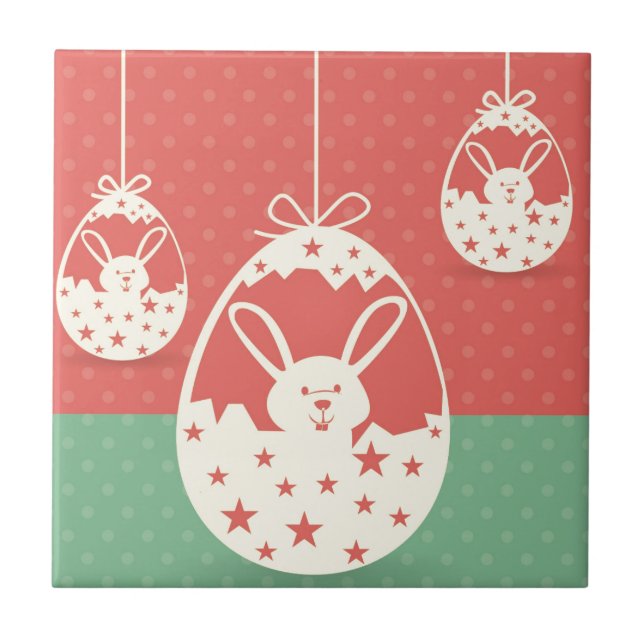Carreau Cute lapin de Pâques rétro et oeuf de Pâques (Devant)
