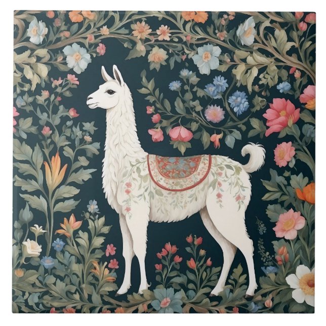 Carreau Cute Llama Élégant Floral (Devant)