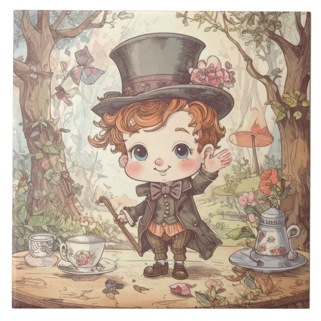 Carreau Cute Mad Hatter Whimsical Wonderland Woodland Art (Devant)