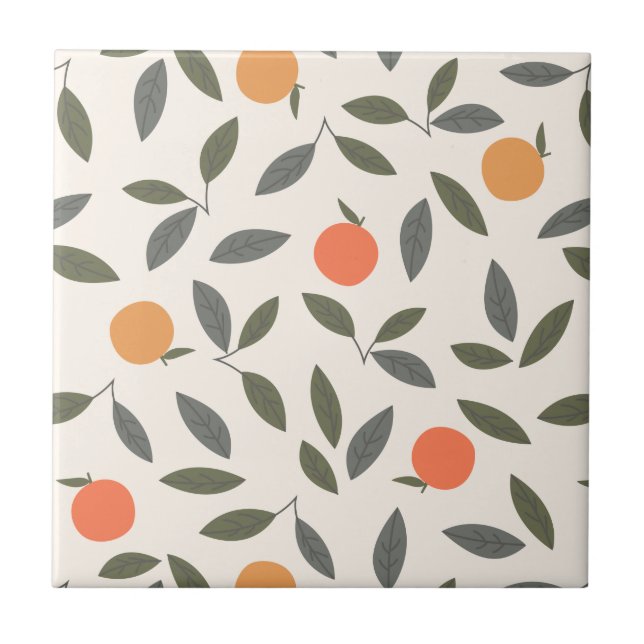 Carreau Cute Orange et Motif Feuille (Devant)