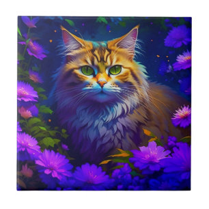 Carreau Cute Orange Kitty Chat en Fleurs