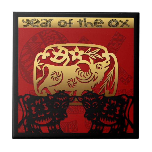 Carreau Cute Ox Chinois Année Zodiac Anniversaire Carrelag (Devant)