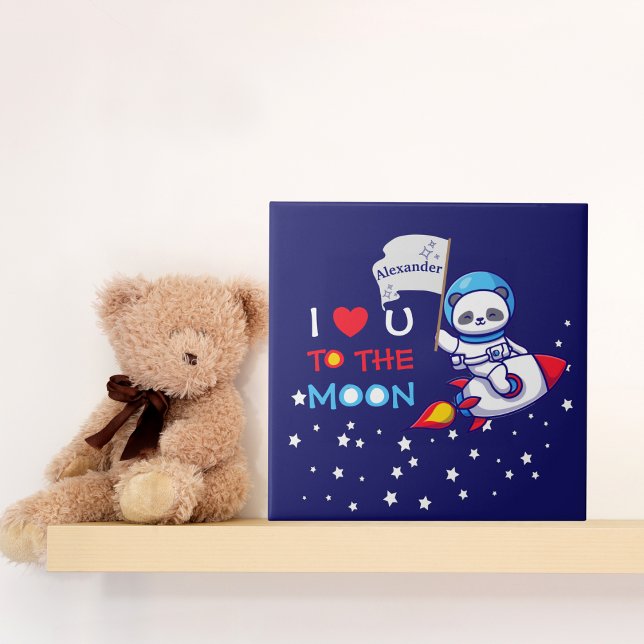 Carreau Cute Panda Bear Sur Rocket Ship Kids Personnalisé (Créateur téléchargé)