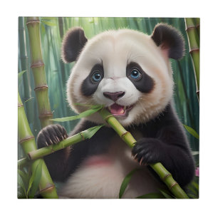 Carreau Cute Panda Mange Du Bambou