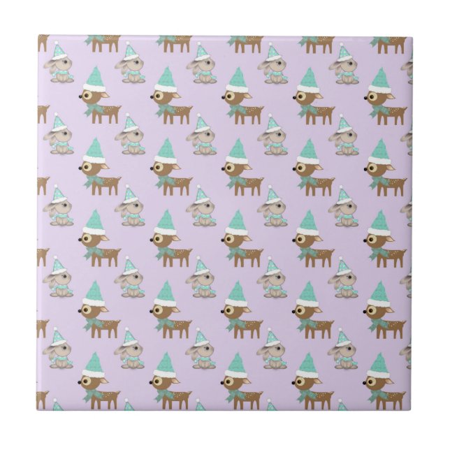 Carreau Cute Reindeer et Bunnies Vacances Motif d'art (Devant)