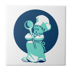 Carreau Cute Retro Vintage Blue Boy Chef Cook