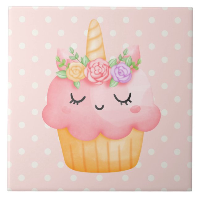 Carreau Cute rose Cupcake Unicorn avec Rose (Devant)