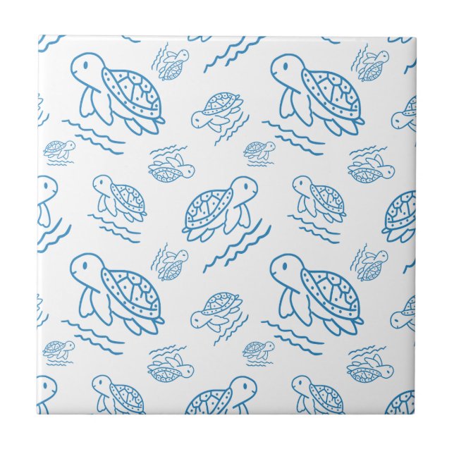 Carreau Cute Sea Turtle Nautical Doodle Pattern (Devant)