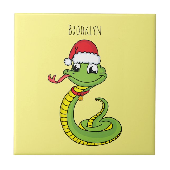 Carreau Cute serpent vert avec chapeau santa dessin animé (Devant)