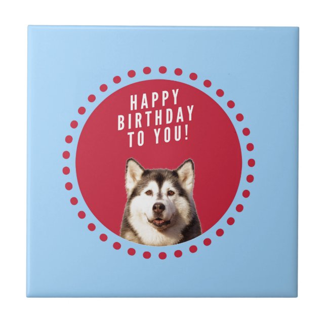 Carreau Cute Siberian Husky Joyeux Points rouges bleus d'a (Devant)