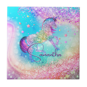 Carreau Cute unicorn rose Parties scintillant arc-en-ciel 