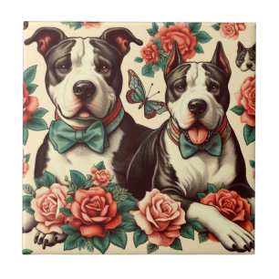 Carreau Cute Vintage American Pit Bull Terrier