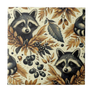 Carreau Cute Vintage Racoon Motif