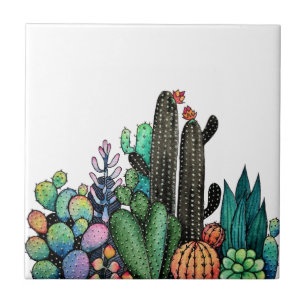 Carreau Cute Watercolor Cactus Garden
