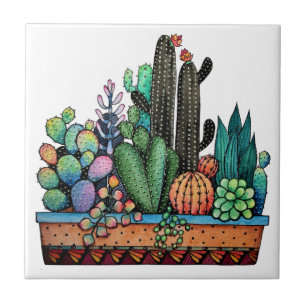 Carreau Cute Watercolor Cactus Garden
