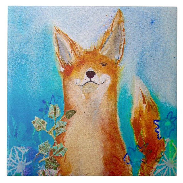 Carreau Cute Winking Fox Ceramic Tile (Devant)