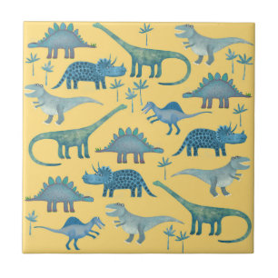 Carreau Cute Yellow et Blue Dinosaures