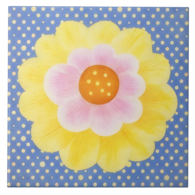 Carreau Cute Yellow Flower on Blue Decorative Tile (Devant)