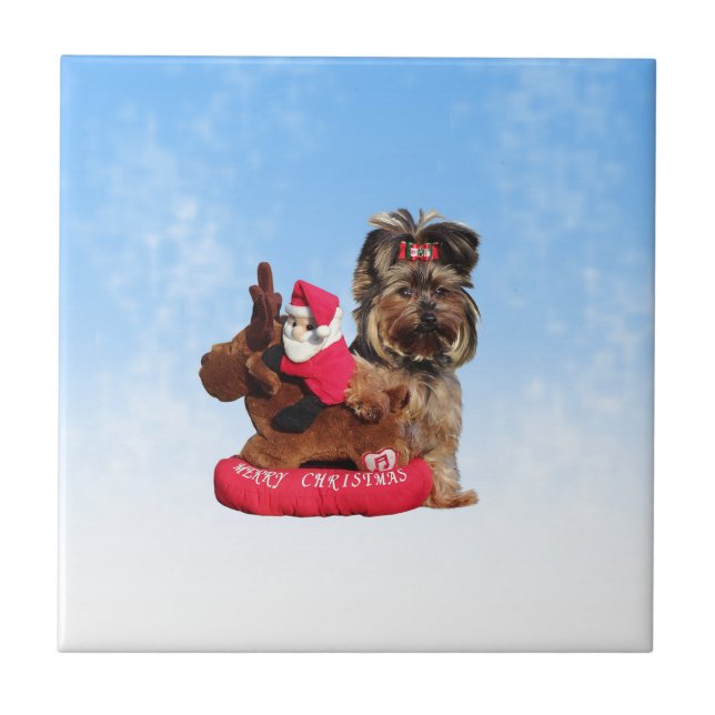 Carreau Cute Yorkshire Terrier Joyeux Noël (Devant)
