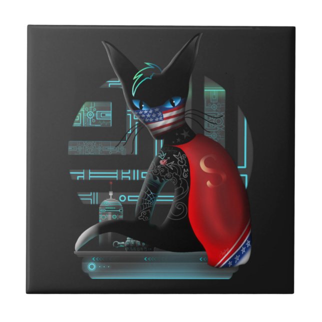 Carreau Cyberpunk Ninja Chat noir (Devant)