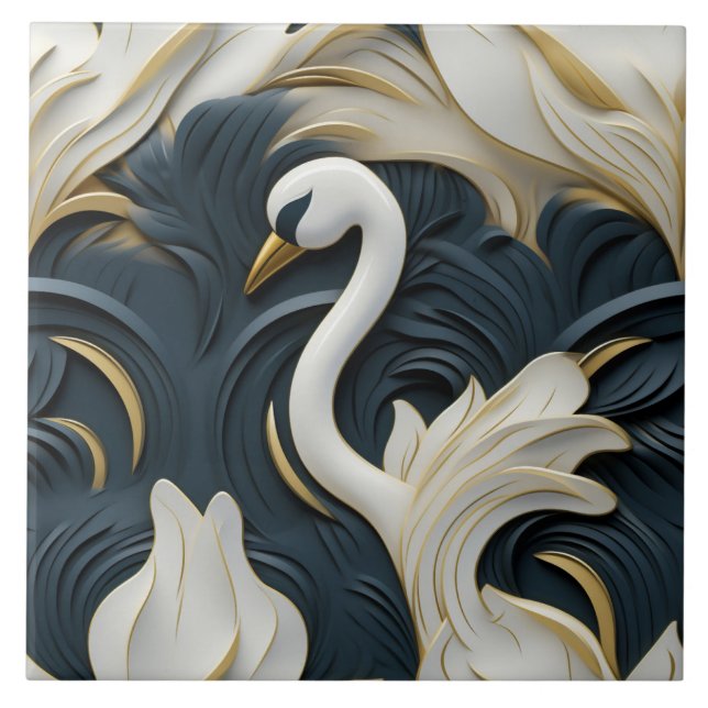 Carreau Cygne 3D, or blanc et bleu (Devant)